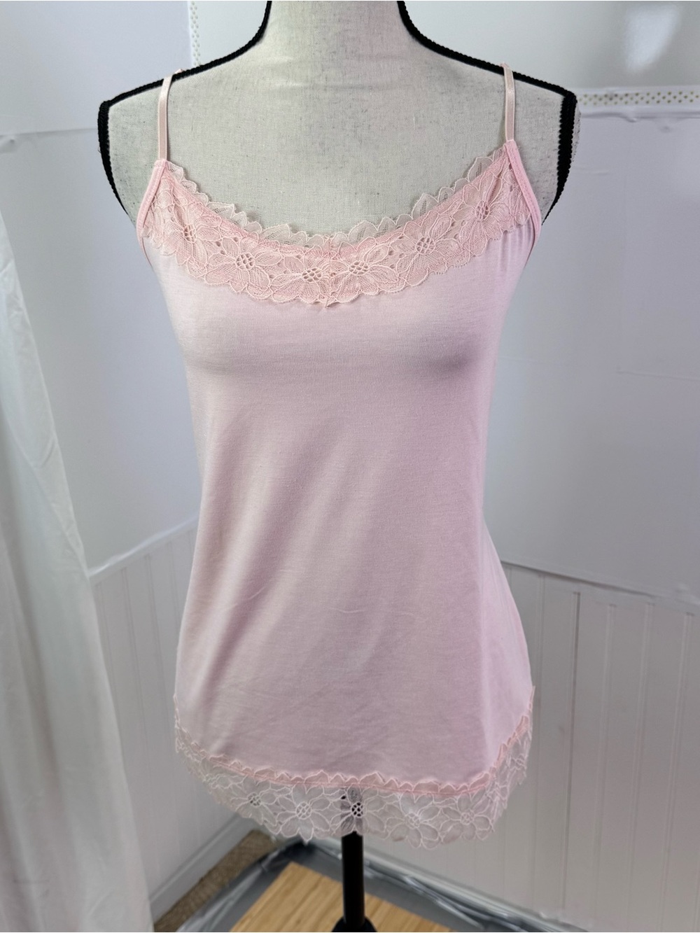 Romantic Pink Lace Trim Cami XL Coquette Balletcore Soft Girl Layering Tank
